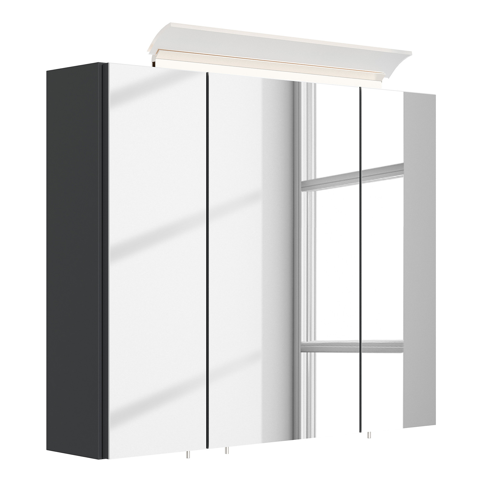home24 Spiegelkast met glazen deuren en LED-verlichting, grijs, 75 cm