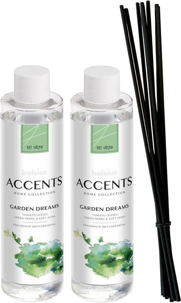 Bolsius Accents Navulling Voor Geurstokjes Garden Dreams - 2 x 200 ml inclusief 8 Fiber Geurstokjes