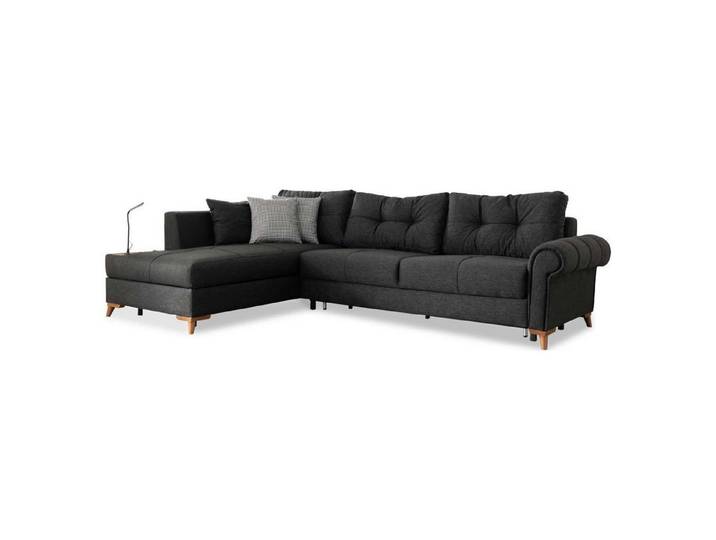JVmoebel Ecksofa Schwarzes L-Form Sofa mit Stauraum und komfortablen Kissen, 2 Teile, Made in Europa