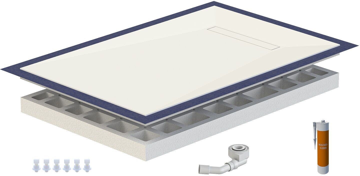 Schedel Plan Plus Mineral-Duschelement bodeneben 80 x 120 cm mit Rinne, Gefälle vierseitig, Duschabläufe, LP480120E50001,