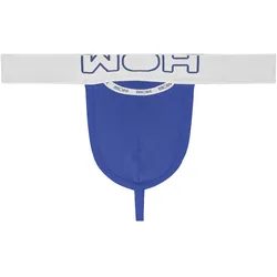 WOH Herren G-String - Sexy Fun, Basic Slip, Logo, Baumwoll-Stretch, einfarbig Blau / S