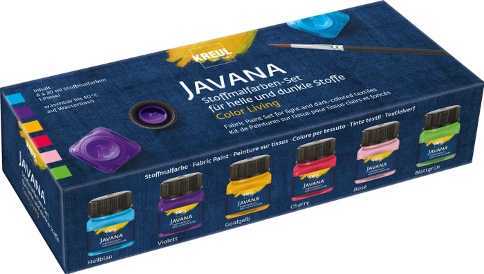 KREUL JAVANA Stoffmalfarben-Set für helle und dunkle Textilien 6 × 20 ml - Living