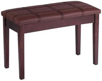 Costway Solid Wood PU Leather Piano Double Duet Keyboard Bench-Brown