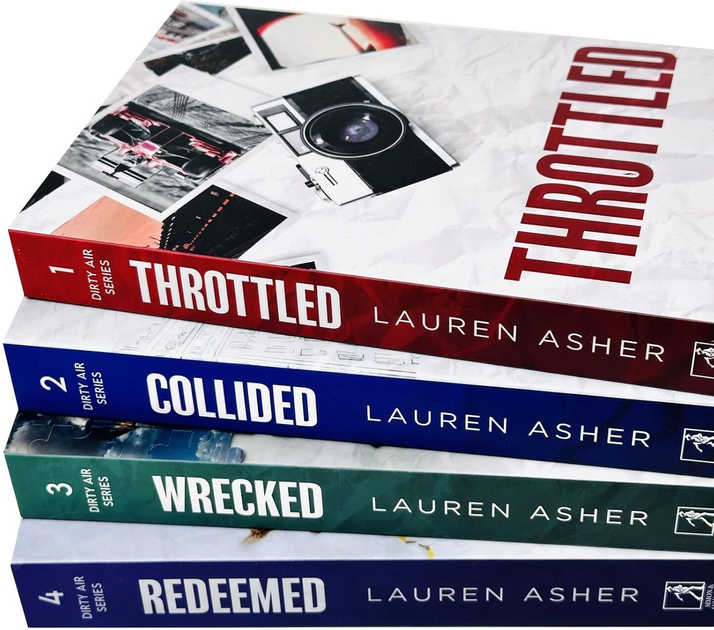 Simon & Schuster The Dirty Air Series 1-4 Boxed Set by Lauren Asher - Throttled, Collided, Wrecked & Redeemed - Adult Sports Romance Fiction - Paperback - New