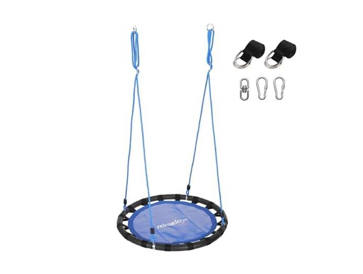 Relaxdays Balançoire nid Ronde\, Sangles & mousquetons\, Enfants\, réglable\, extérieur\, Ø80 cm\, jusqu'à 100 kg\, Bleue