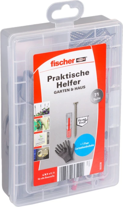 fischer easyDIY Box Garten und Balkon rostfrei 553339 Dübel- und Schrauben-Sortiment, 71-teilig