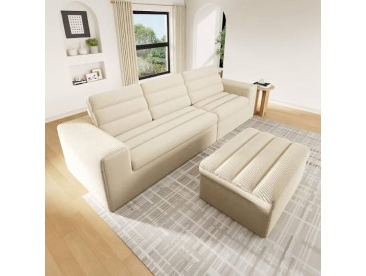 BXEYXE Modulares L-förmiges Ecksofa,rahmenloses Design,Wolkensofa,frei kombinierbar,ideal für Wohnzimmer und Apartments,kein Aufbau nötig,aus Cordstoff, beige.