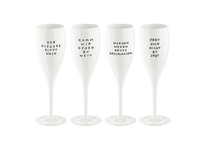 Koziol CHEERS No.1 Gläserset Sektgläser 100 ml 4er-Set Kunststoff, mit originellem Spruchmotiv, bruchfest, wiederverwendbar Party, Silvester, Hochzeit, JGA (SPRUCHREIF)