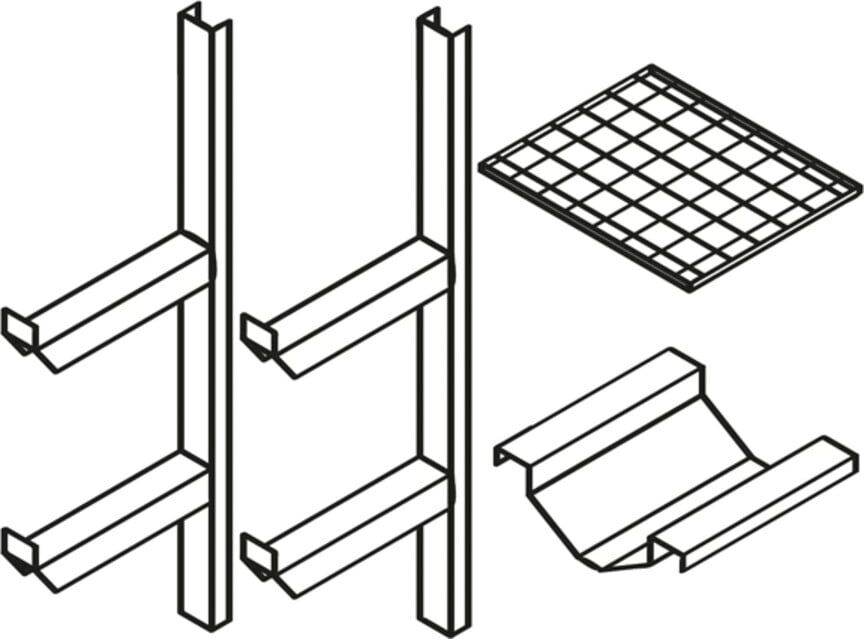 Säbu Fass- und Gitterrostregal über die halbe Breite (8610)