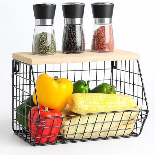 Relaxdays Wandfruitmand Keukenorganizer Zwart/Natuur