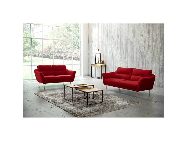 Sofa Lucinda I 2-Sitzer Rot Webstoff Hanabi 158 x 87 x 88cm Beige Skandi