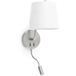 Faro Wandleuchte BERNI E27, IP20 mit LED-Lesearm 3W, 3000K, 200lm, nickel satiniert FAR-29331