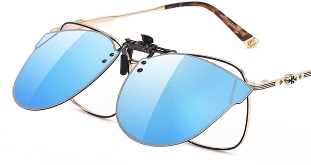 INF Polarisiert Clip-On-Sonnenbrille mit Reißverschluss-Etui – TAC-Gläser, Flip-up 180°, UV-Schutz Blau
