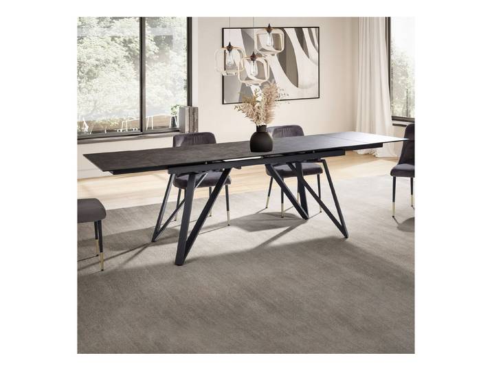 FINEBUY Esstisch FB64118 Ausziehbarer 180–260 cm Keramik Glas Metallgestell modern (Ausziehbar, 180 - 260 cm Glas Keramik Schwarz), Keramiktisch Esszimmer, Esszimmertisch Metallbeine