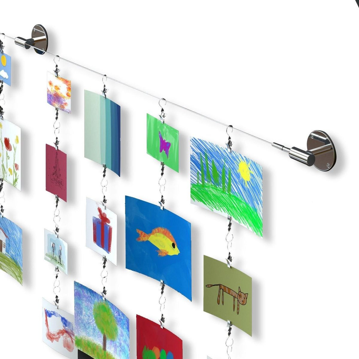 Zilveren Wanddisplay Staaf Set met Fotohouder Clips voor Moderne Decoratie, 340 cm