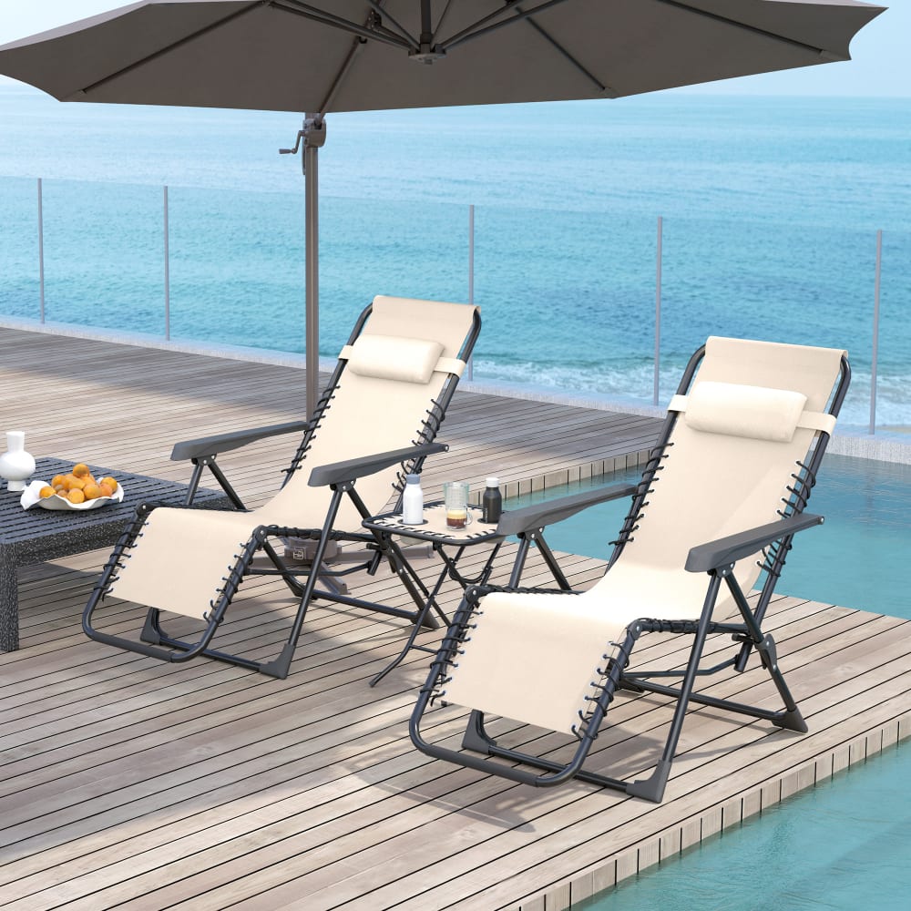 Outsunny Chaise longue pliable gravité zéro noir Beige 90x110x65cm