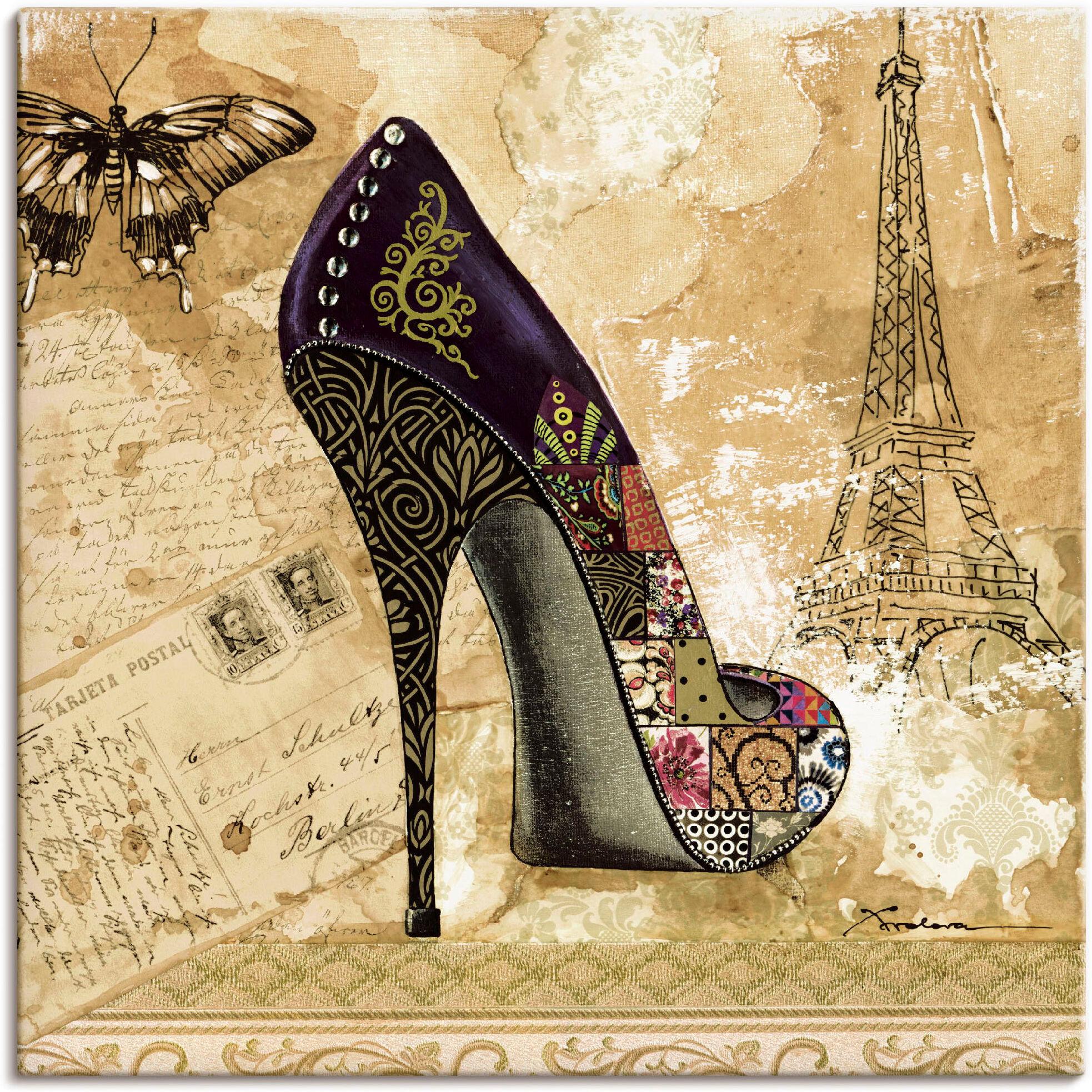 Leinwandbild ARTLAND "Veränderliche Zeiten IV - Stiletto", beige (farbe bild(er): naturfarben), B:30cm H:30cm, Bilder, Leinwandbild, auf Holzrahmen gespannt farbe bild(er): naturfarben B/H/T: 30cm x 30cm, Leinwandbild Modebilder quadratisch, 1 Stk.