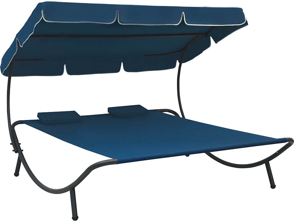 vidaXL Tumbona de jardín con toldo y cojines azul Azul