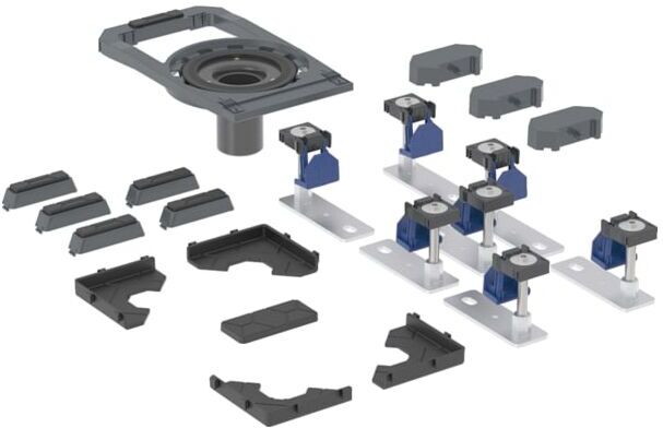 Geberit Duofix Duschwannenablauf 551560001 mit 7 Füßen, stockwerksdurchdringende Installation