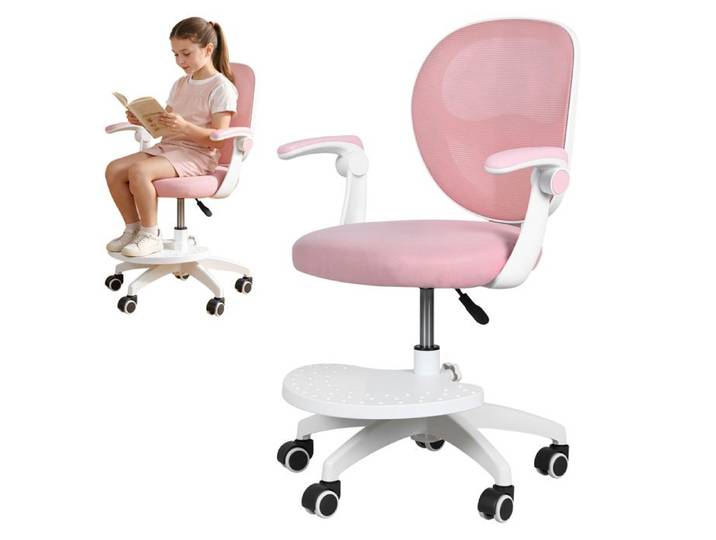 FLASIDU Chaise de Bureau pour Enfants Chaise à roulettes Ergonomique Chaise Pivotante Réglable en Hauteur Rose