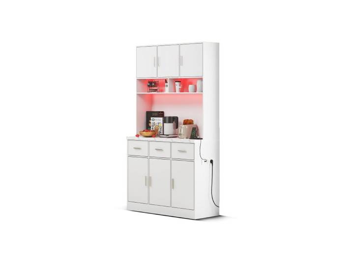 Buffet multifonctionnel - MUVOE - 100x40x180 cm - Éclairage LED - 3 tiroirs - Design moderne