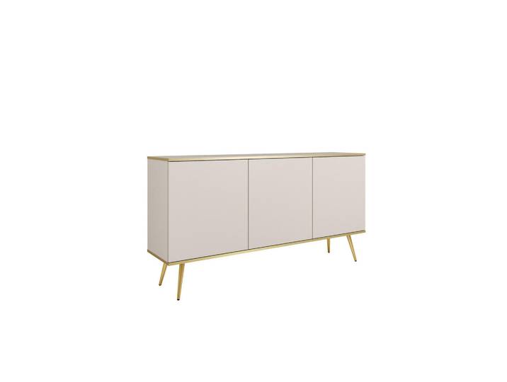 Ravio Kommode Forno (Beige, Goldene Details, 3 Türen, goldene Metallfüße), Beige, Goldfarben, Eiche, Rechteckig, 160x85x39 cm, Kleinmöbel, Kommoden, Sideboards