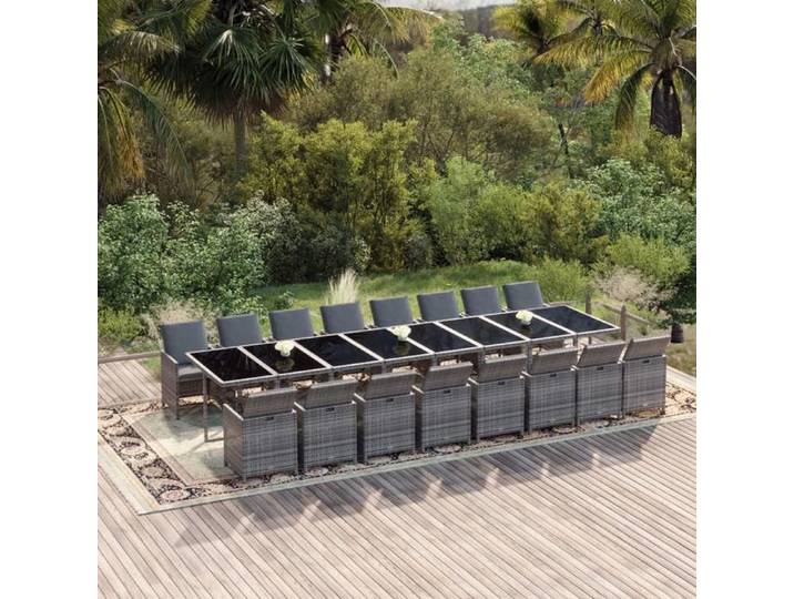 Ensemble à Dîner de Jardin Coussins 17 pcs Mobilier de Salle à Manger Table et Chaises de Repas Terrasse Patio 3095671