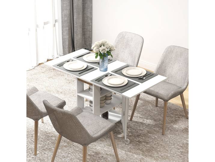 HOMCOM Table Cuisine Pliable 3 Étagères Design Moderne Blanc