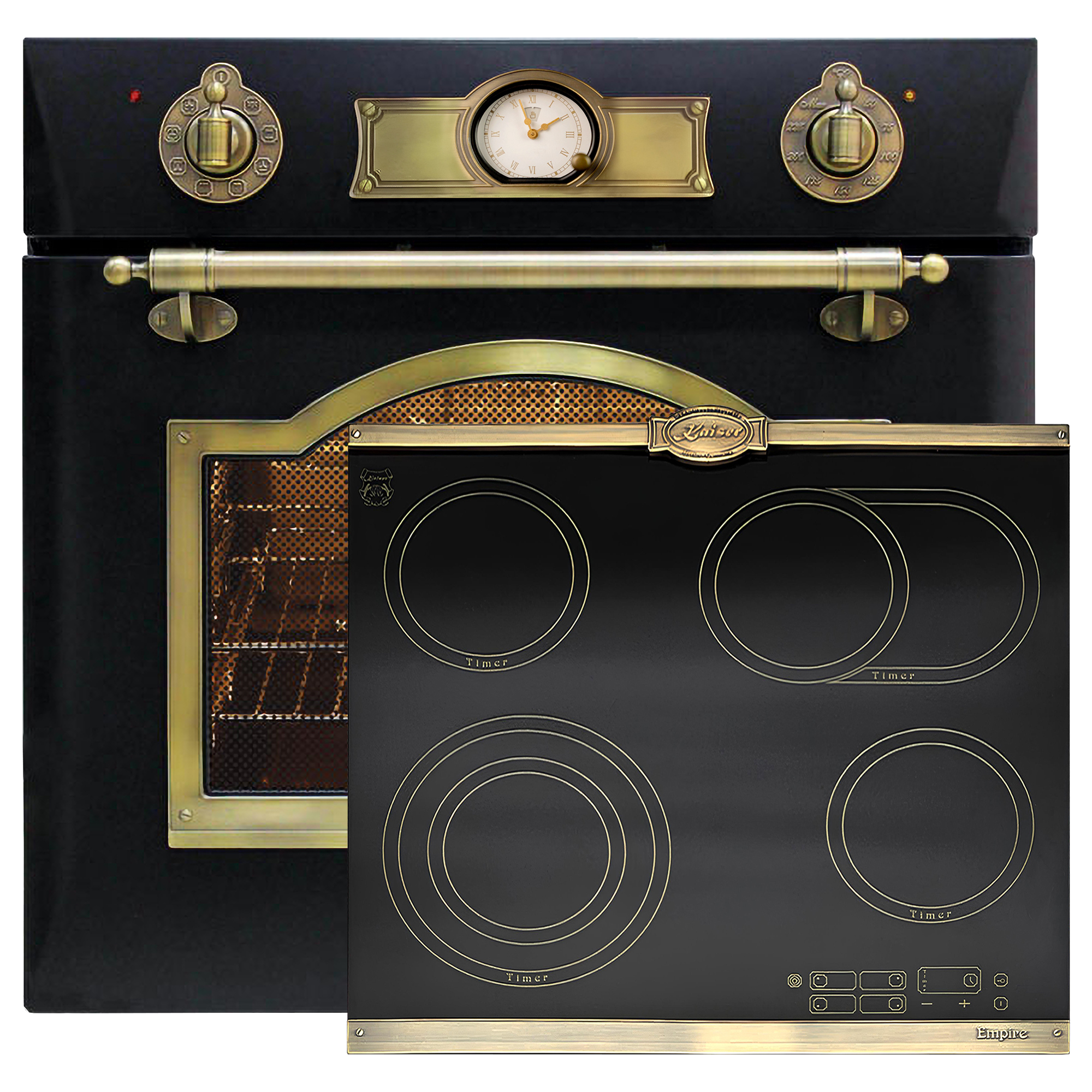 Kaiser Herd Set EH 6355 Em Retro Elektro Einbau Backofen Autark 60 cm 67L + KCT 6185 Em Exklusives High Light Glaskeramik Kochfeld 60 cm