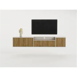 Aucune, TV Möbel, PINELLA TV-Möbel – Cremefarbene und dunkle Eichenausführung – 3 Flügeltüren + 1 Klapptür