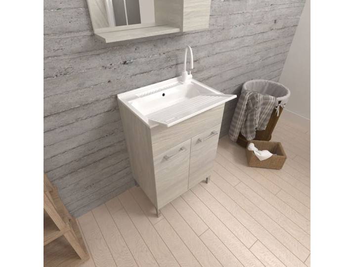 LAVOIR POUR BUANDERIE 50CM AVEC PLANCHE À LAVER ET PORTES EN CHÊNE GRIS PRATICO