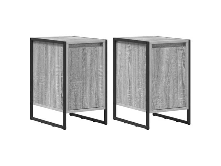 Fisinber Nachttisch 2er Set Graues Sonoma Holzwerkstoff 39,5x30x50 cm Stabile Nachtkommode im Industrie Design für Schlafzimmer und Wohnzimmer, langlebiger Holzwerkstoff mit Stahlbeinen.