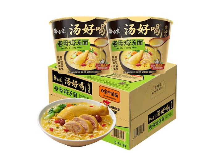 Baixiang soep Series instantnoedels, Homestyle kippensoep, beker, 107g x 12 (hele doos)