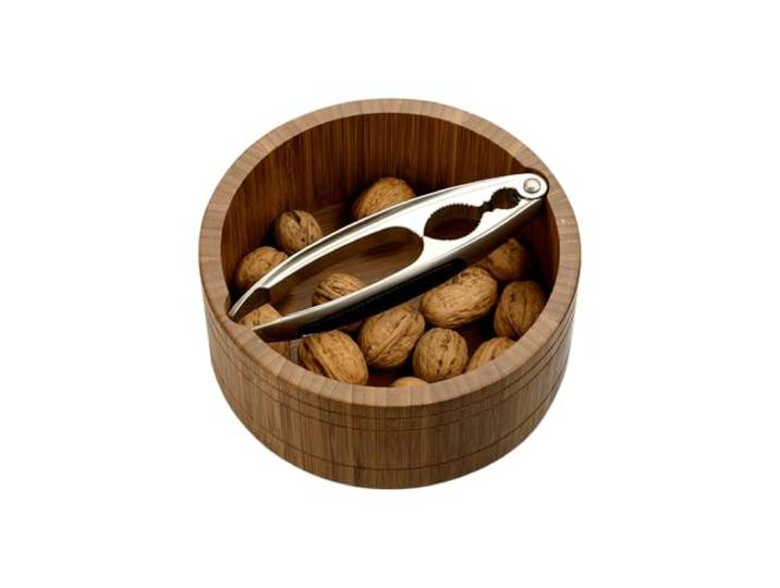 Kesper Nussschale mit Nussknacker, Material: Bambus, Edelstahl, Maße: Ø 17 cm/Höhe: 7 cm, Stärke: 11 mm, Farbe: Braun, Silber 59822