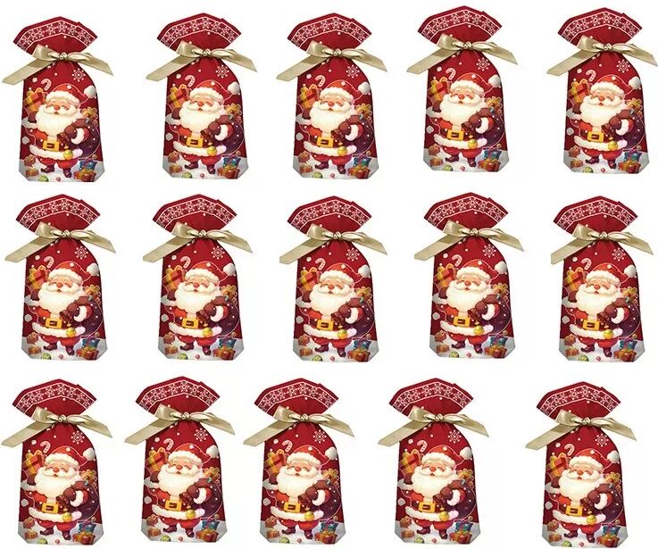 INF Weihnachts-Süßigkeitstüten Schneeflocke Santa 12x17cm (50er-Pack) Geschenkbeutel mit Kordelzug