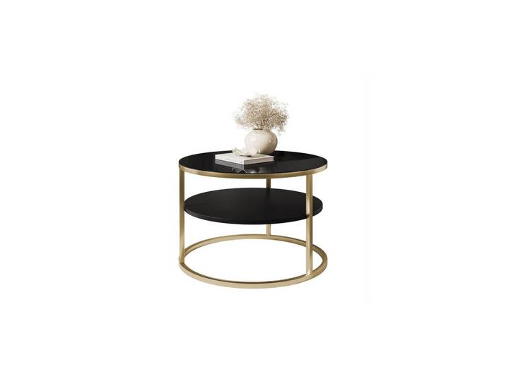 COUCHTISCH CIRI SLIM GLASS Ø60/40 cm gebürstetes Gold / schwarzes Glas
