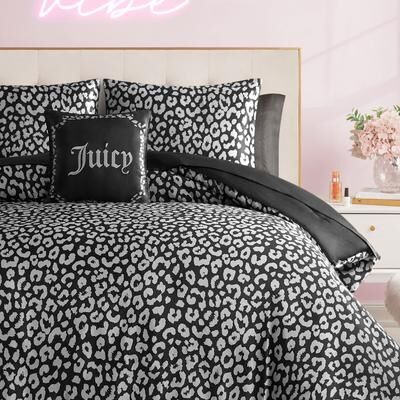 Juicy Couture Modern Leopard Satin Comforter Set 6-8 Piece Bed in a Bag
