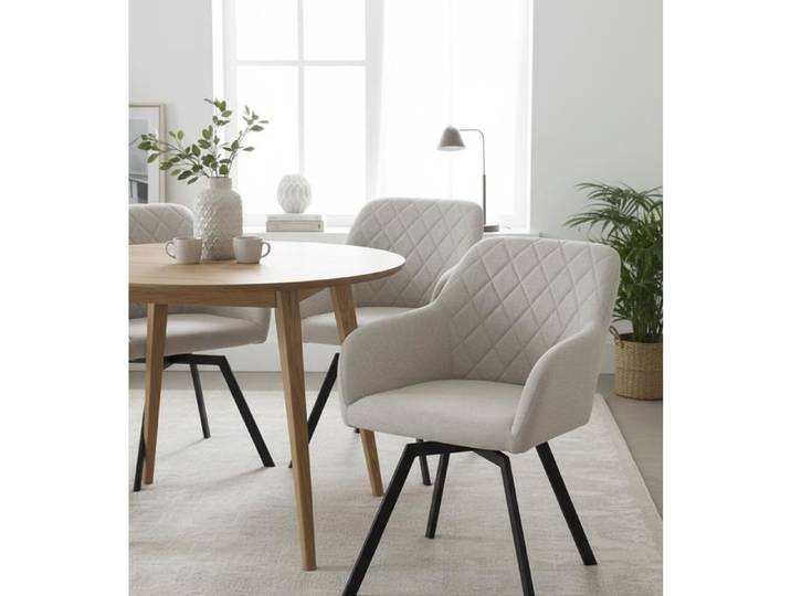 Chaise pivotante rembourrée en tissu beige - ExitoDesign - PANKO - 56x60x80 cm - Hauteur d'assise 47 cm