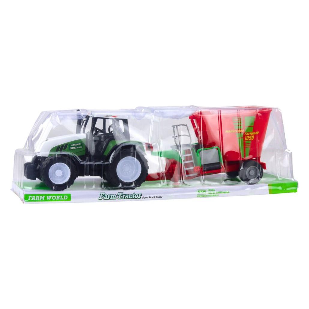Lean Toys Grüner landwirtschaftlicher Traktor mit Anhänger und Futtermischer 50cm (65615459)