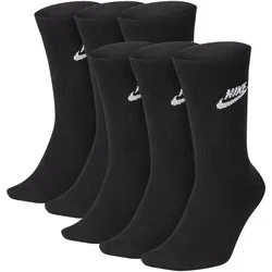 NIKE Unisex 6er Pack Sportsocken - Everyday, Essential Crew, einfarbig Schwarz / 46-50