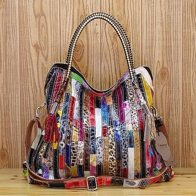 schicke mehrfarbige Patchwork-Lederhandtasche - auffällige Designer-Tasche, perfekt für modische Outfits und besondere Anlässe