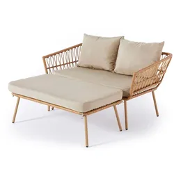 MyFlair 2-Sitzer Liegesofa MARIANE Gartenliege inkl. Hocker braun/cream