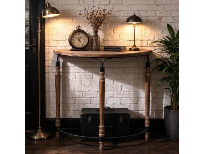 Moderne Farmhouse Holzkonsole Flurtisch Klein Halbmond Akzenttisch Verwitterte Tischplatte Für Flur Wohnzimmer Foyer Wohndeko Platzsparend(Wood)