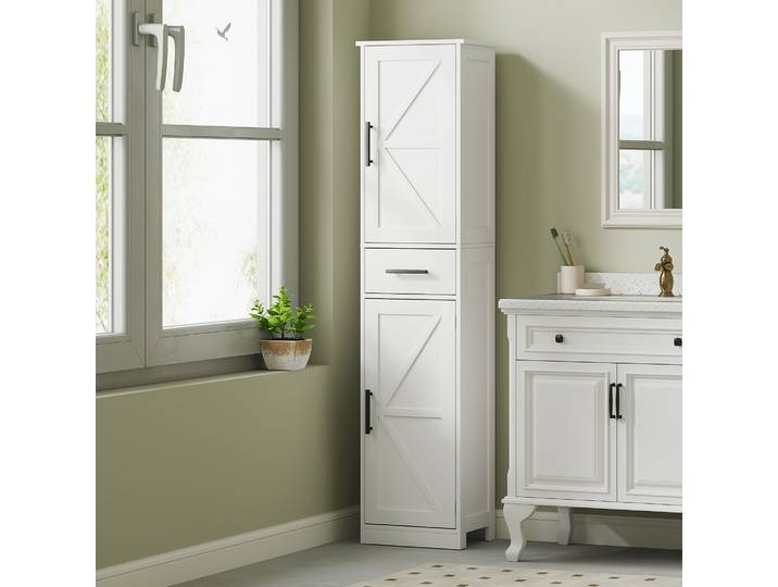 HOMCOM Armoire Haute Salle de Bain Rustique Blanc 40x30x170 cm