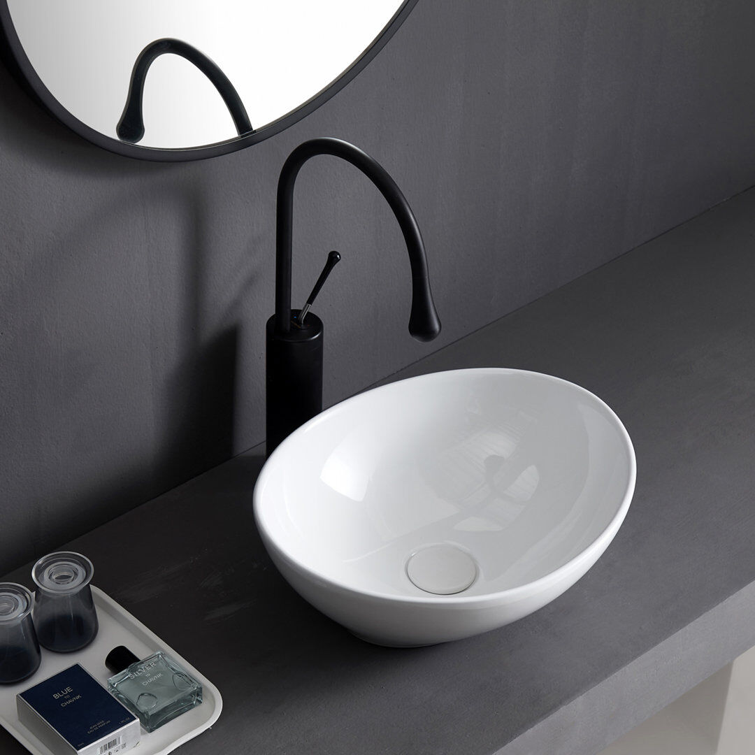 Eridanus Eclisse 410mm x 335mm Vitreous China Oval Countertop Basin Bathroom Sink White 335mm W