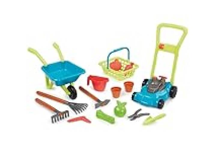 Jouets Ecoiffier - 4585 - Super pack jardin 3 en 1 : tondeuse,brouette garnie,panier et accessoires de jardinage- Outillage de jardin pour enfants - Jeu de Plein air - Dès 18 mois - Fabriqué en France