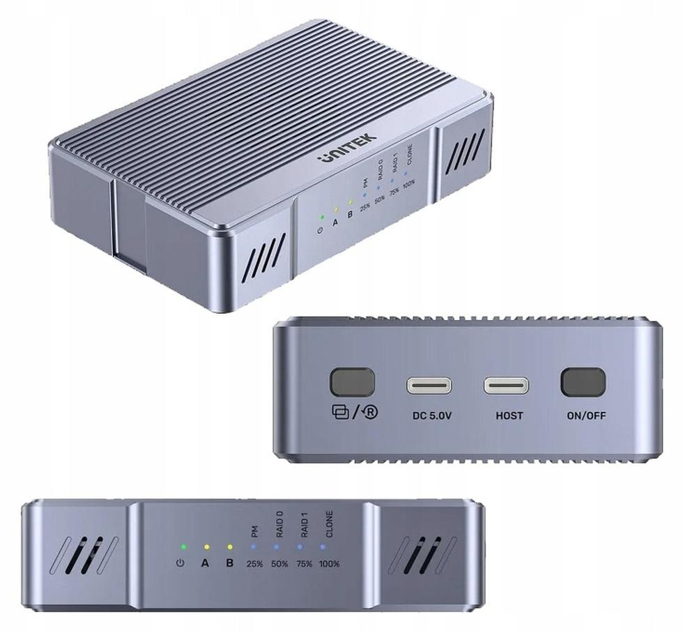 Unitek behuizing voor 2x M.2 NVMe SSD met 20 Gb/s, ondersteunt RAID0, RAID1 en klonen