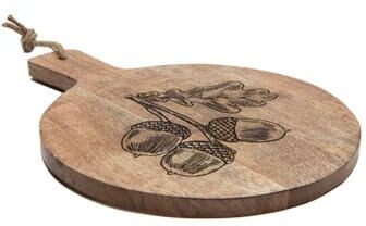 IH Casa Decor "16"" Mango Wood Round Acorn Etched Cheese Board"