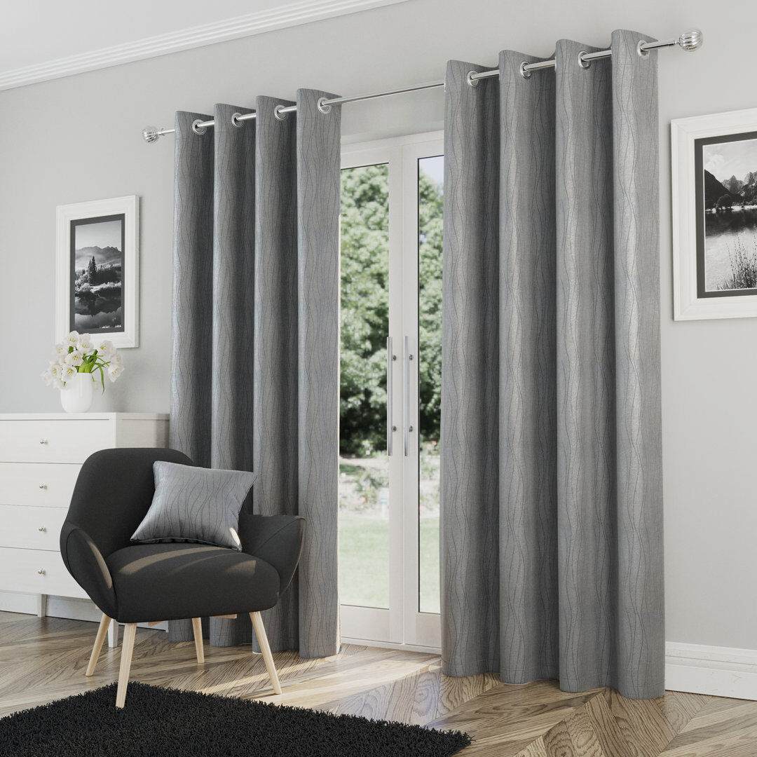 Ivy Bronx Room Darkening Curtain Pair Silver 229cm Width x 229cm Drop