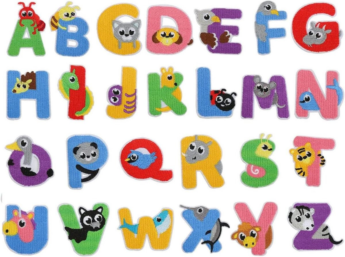 26 stuks opstrijkbare dierenvorm letterpatches alfabet voor DIY decoratie